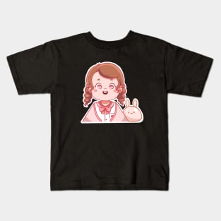 CUTE GIRL WITH LITTLE BUNNY Kids T-Shirt